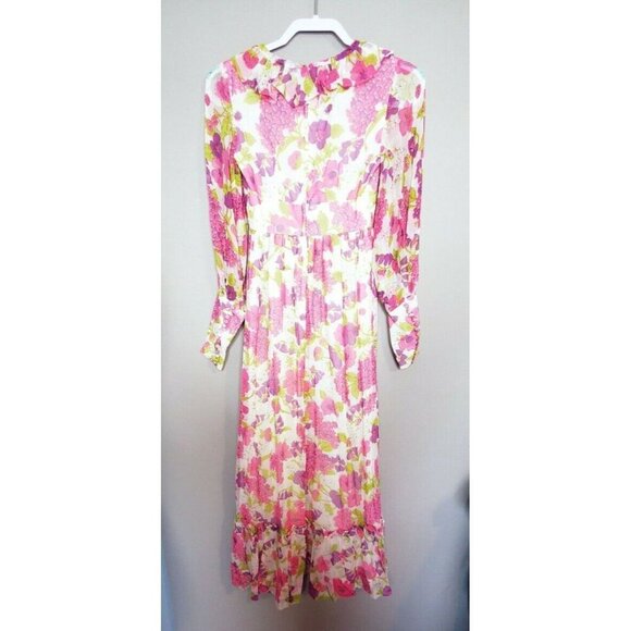 Vintage 1970s Handmade Long Sleeve Floral Empire Waist Dress Chiffon Modest XS - Picture 2 of 5